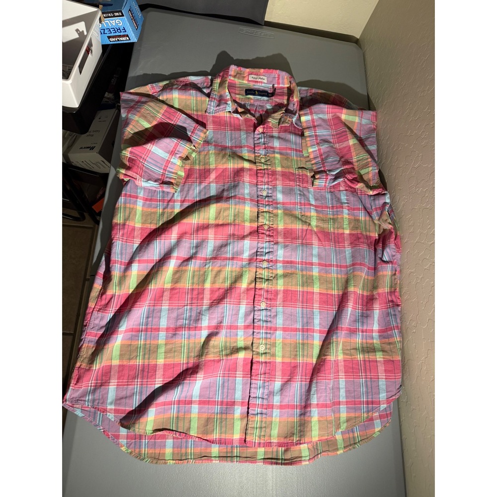 Polo Ralph Lauren Mens 2XLT Indian Madras Plaid Short Sleeve Button Down Shirt